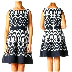 The Limited Womens Blue White Fit & Flare A-Line Sleeveless Knee Length …